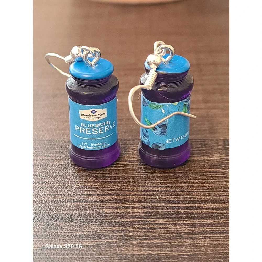Blueberry Preserve Jar Miniature Earrings Purple Foodie Novelty Kitsch‎ Jewelry